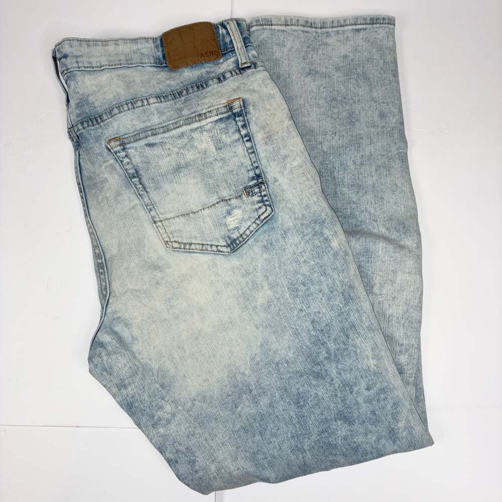 Aeropostale Men Slim Jeans 36x32 Acid Wash Distressed